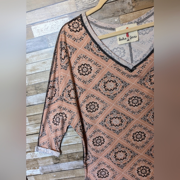 Boho Jane Pink Boho With Black Stitching Dolman Sleeve Top - Picture 5 of 14